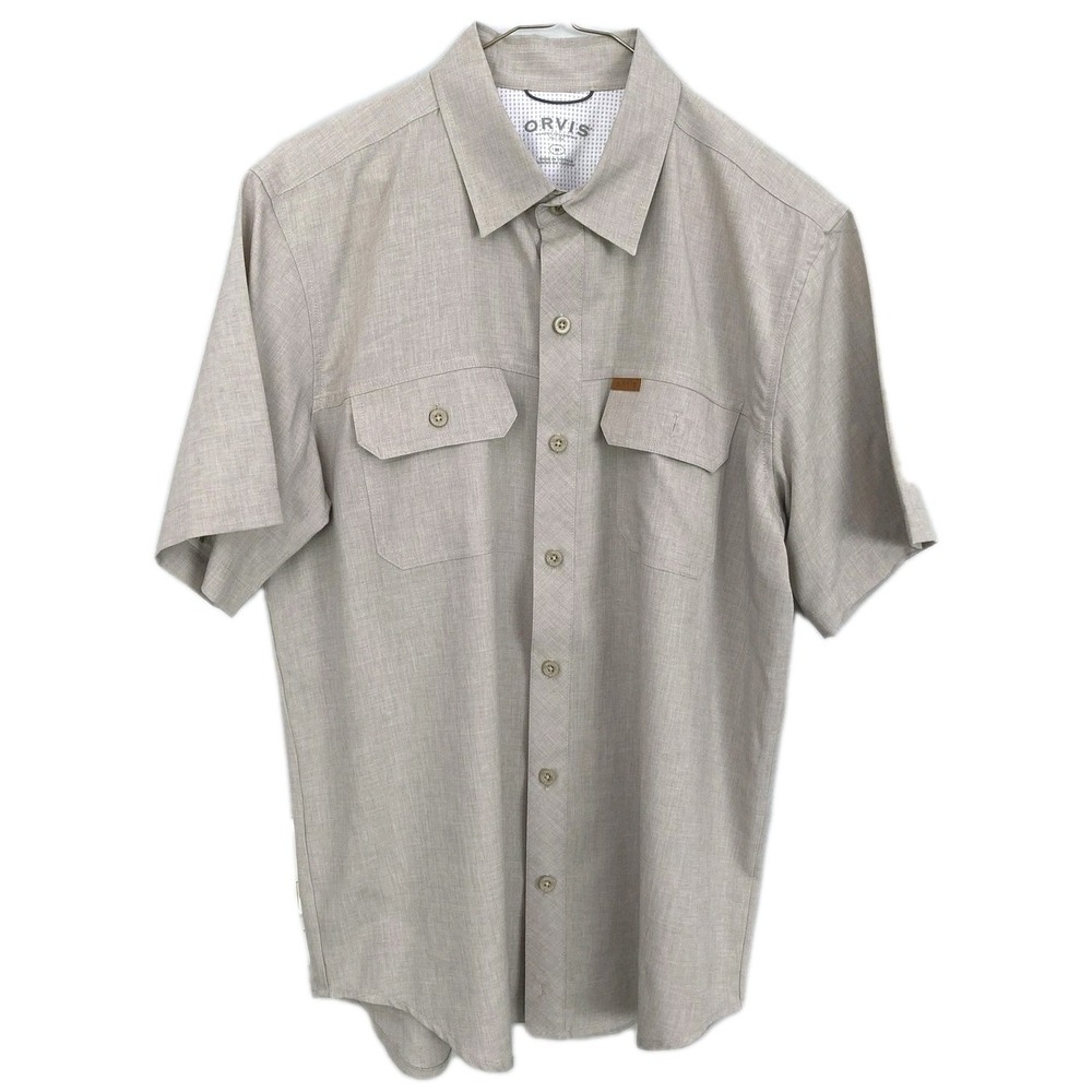 Orvis Shirt Men M Short Sleeve Button Front Utility Pockets Polyester Outdoors